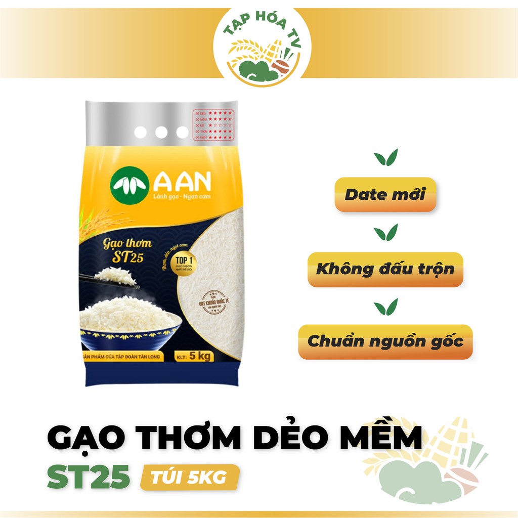 Gạo Đặc Sản Sóc Trăng ST25- Gạo A An túi 5kg - Gạo Ngon số 1 Thế Giới 2019