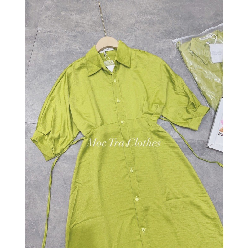 Đầm sơ mi lụa xanh cốm dáng dài tiểu thư siêu xinh, Váy maxi đi biển khuy dọc cổ bẻ hàng đẹp giá rẻ | BigBuy360 - bigbuy360.vn