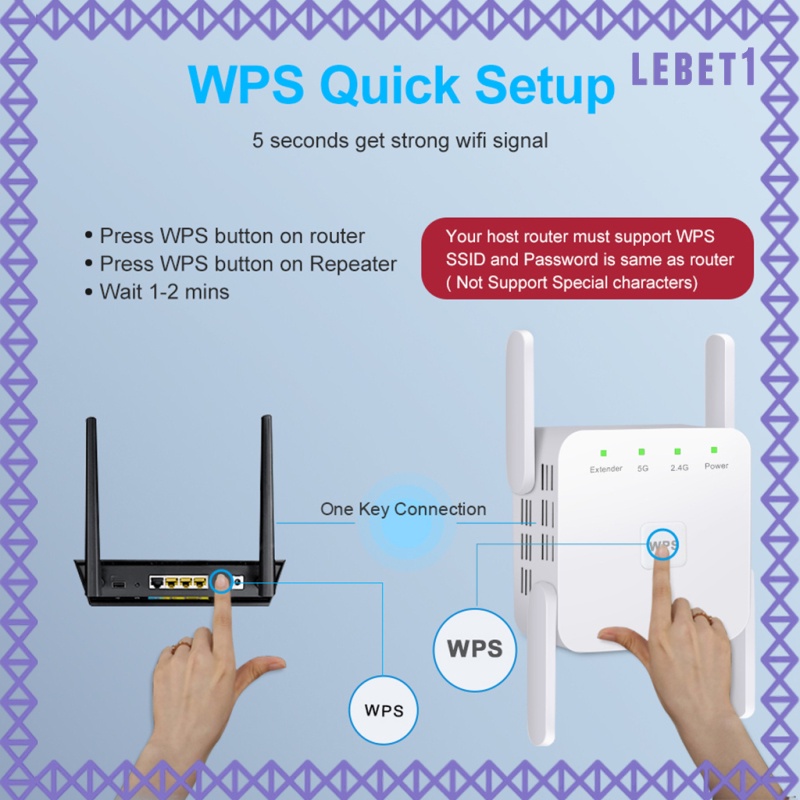 Bộ Lặp Sóng Wifi Không Dây 1200mbps 2.4g 5g 4 Ăng Ten | BigBuy360 - bigbuy360.vn