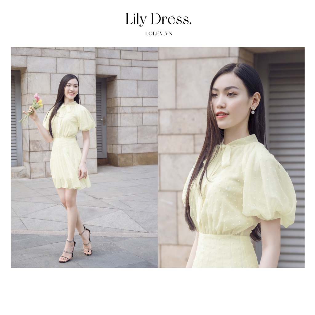 Đầm nữ đầm dự tiệc LOLEM CLOTHING vải voan hạt thêu cao cấp thắt nơ tay lỡ phong cách cá tính - Dx184