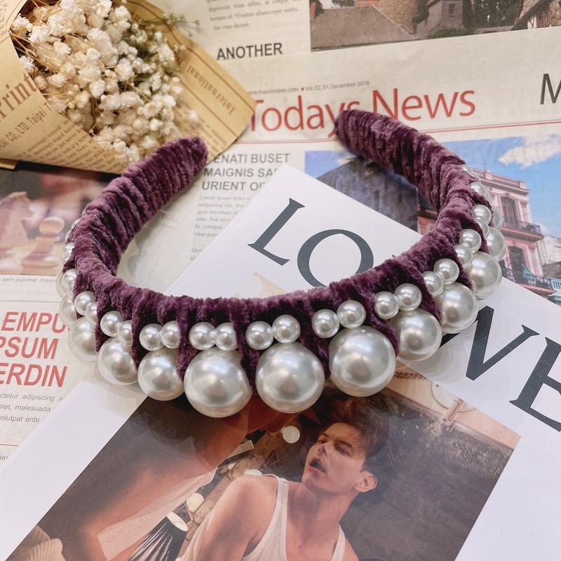 Băng Đô Cài Tóc Hình Vương Miện Đính Ngọc Trai Sang Trọng Cho Nữ