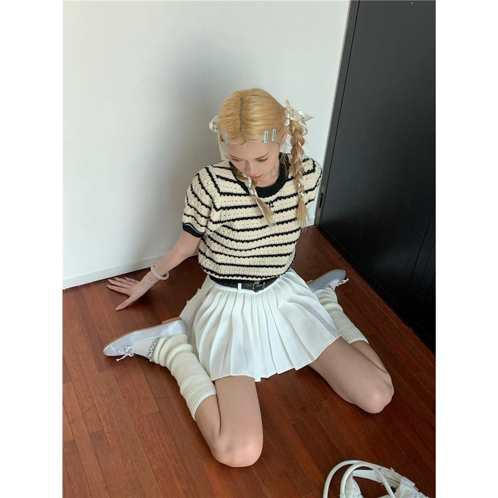 Áo Thun Dệt Kim Cổ Tròn Họa Tiết Kẻ Sọc 61445