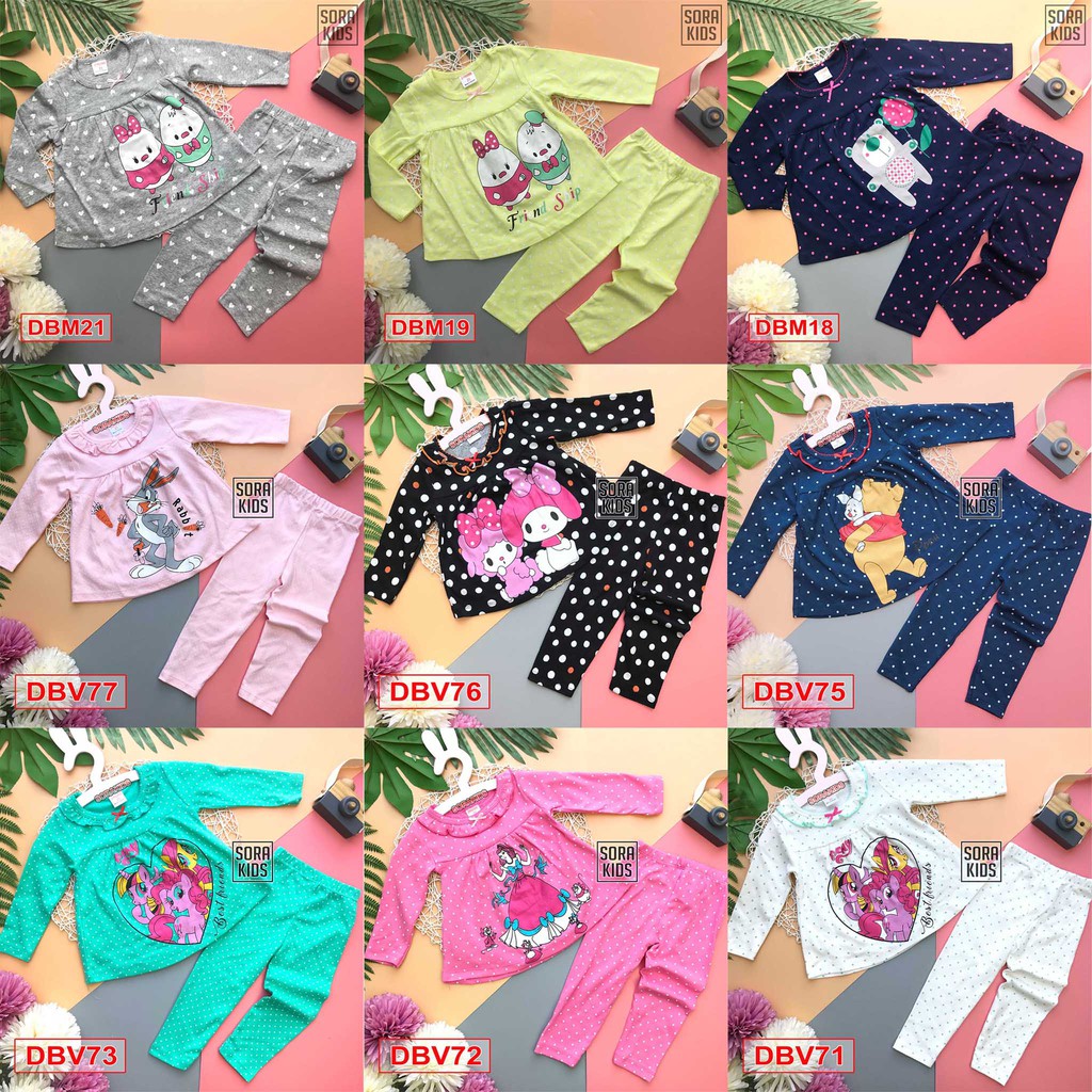 (Xả Kho) Bộ đồ ngủ bé gái in hình thú cho bé từ 2-5 tuổi chất borip có size 8-20kg - Giao Màu Ngẫu Nhiên