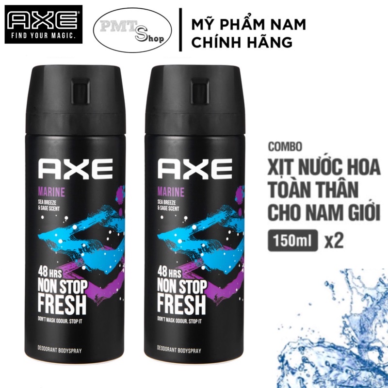 Combo 2 Xịt khử mùi toàn thân nam AXE Marine 150ml x 2 chai hương nước hoa