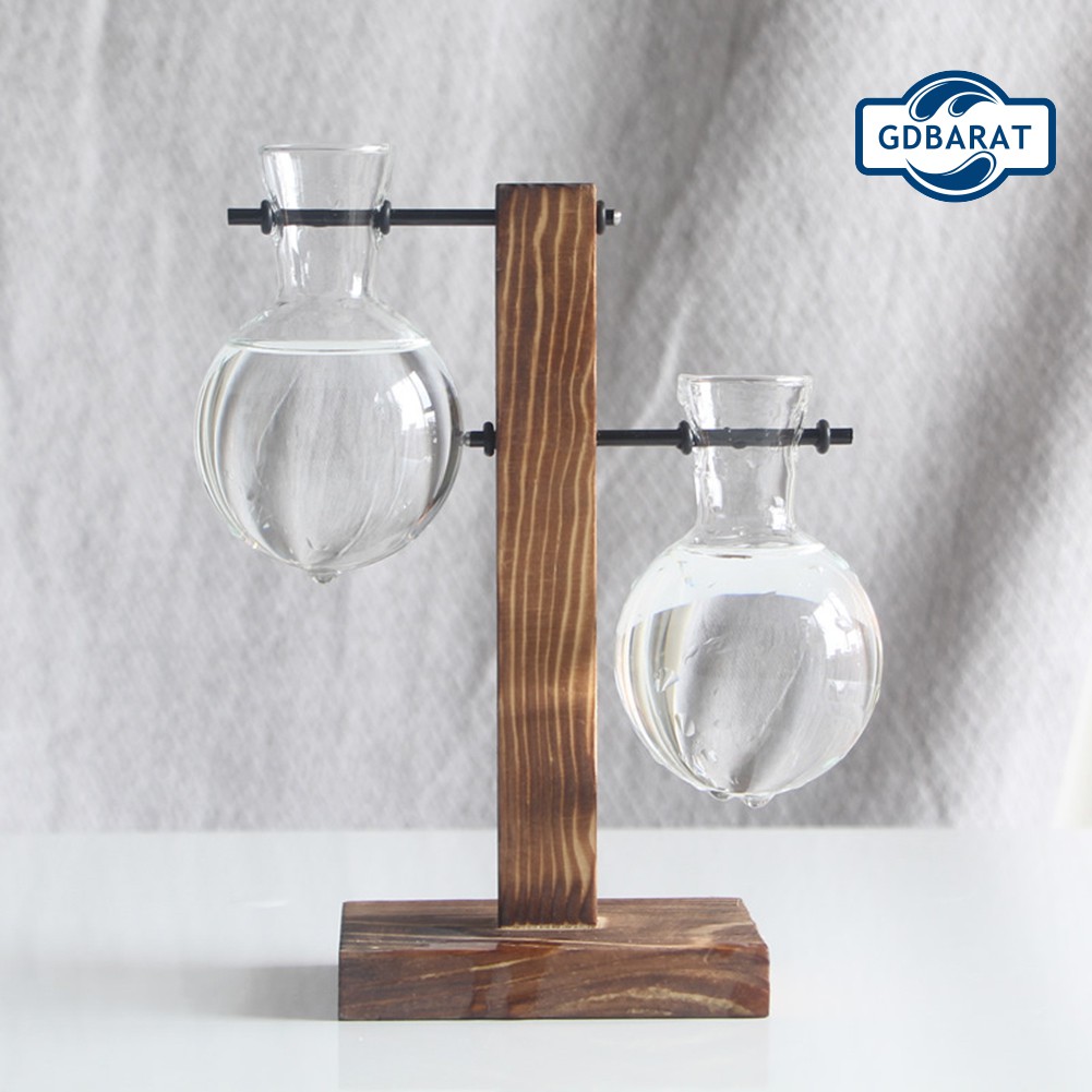 Chậu Hoa Bằng Thủy Tinh Trong Suốt Kèm Khung Gỗ Độc Đáo Tiện Dụng