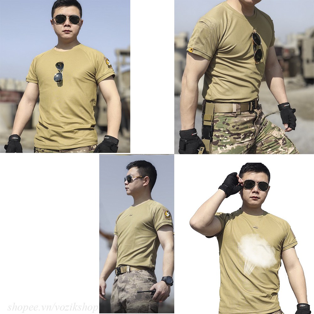 Áo thun lính quân đội cổ tròn vải poly dành cho nam VOZIK