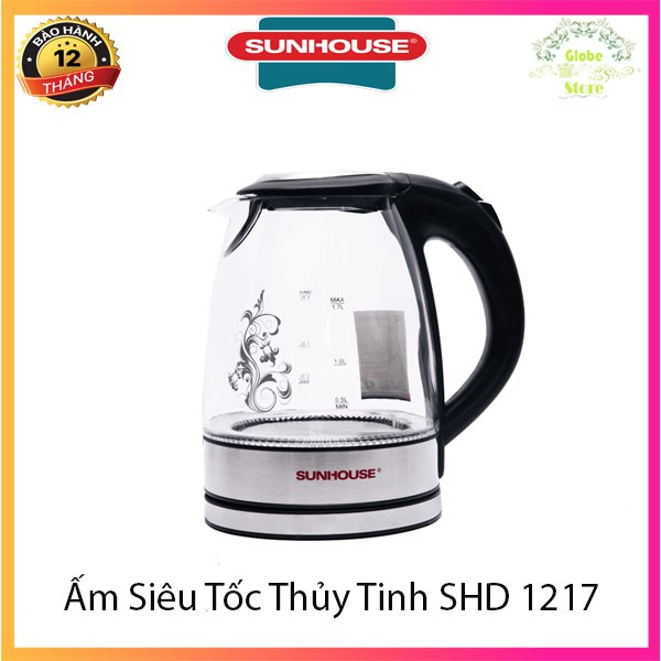 [SALE] Ấm Siêu Tốc, Bình Siêu Tốc Thủy Tinh Trong Suốt Sunhouse 1.7L SHD 1217