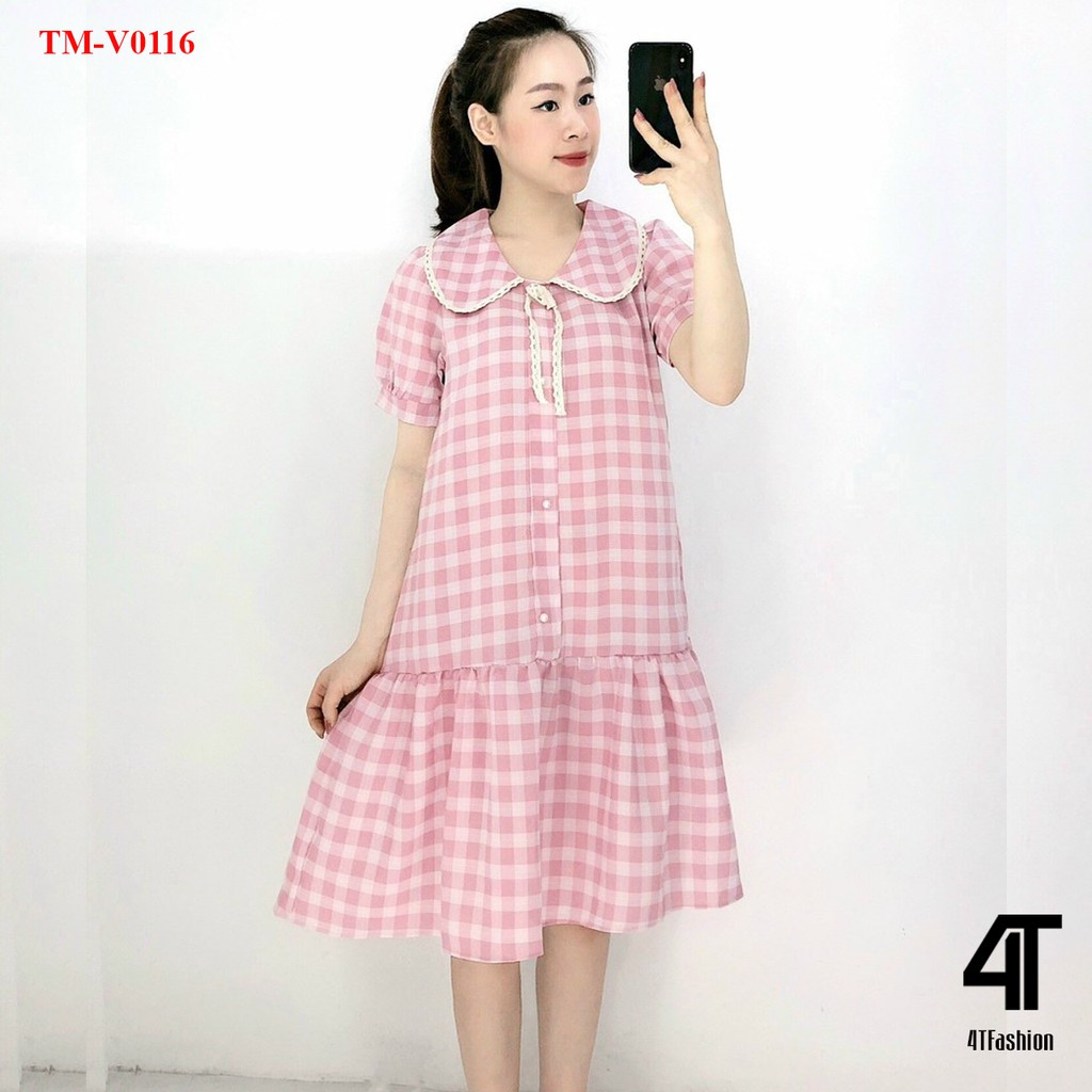 Đầm bầu 4Tfashion - Váy bigsize dáng dài kẻ caro cổ sen dáng đuôi cá siêu đẹp