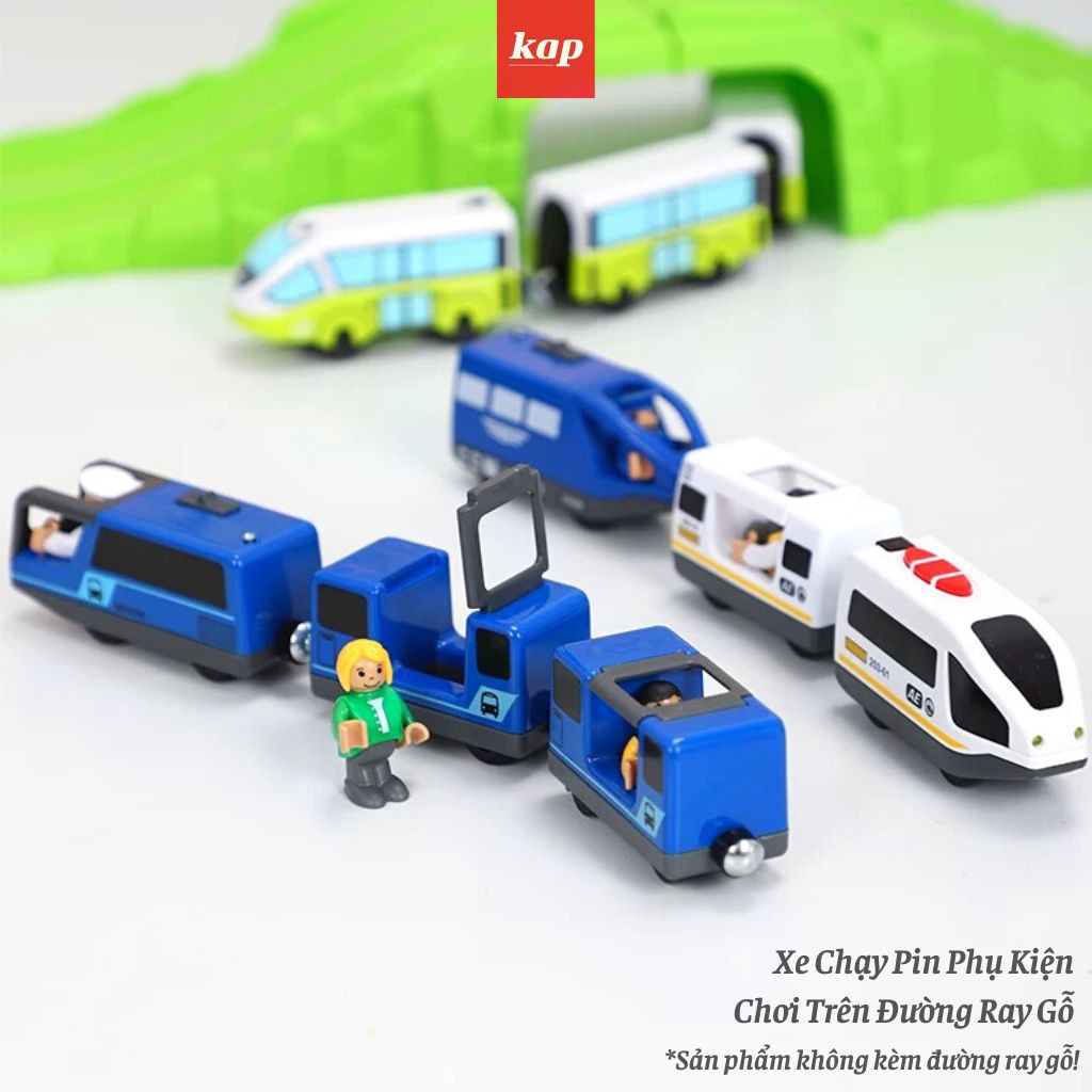 Tàu điện, xe lửa chạy pin (xe không kèm theo đường ray)  - xe có thể chạy trên đường ray xe lửa gỗ