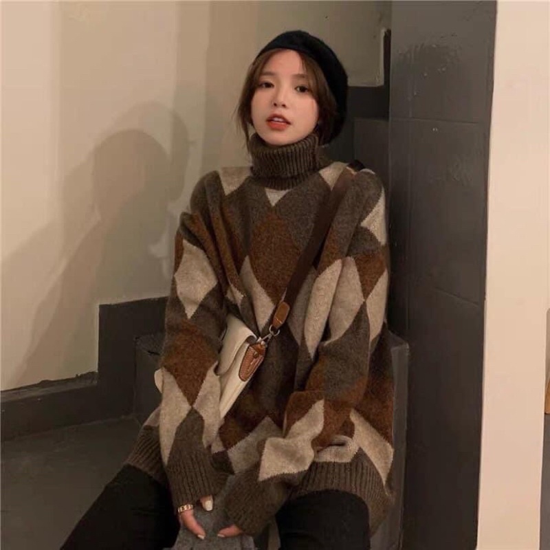 Áo Len Họa Tiết quả trám cổ lọ dày dăn siêu xinh