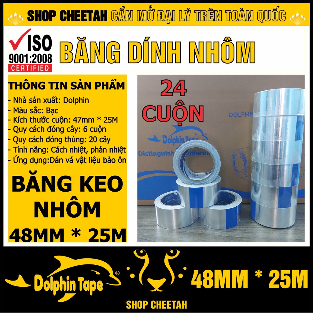 24 Cuộn Băng dính Nhôm (48mm*25M) – Dùng quấn ống bảo ôn điều hòa trung tâm – Cách nhiệt kho lạnh