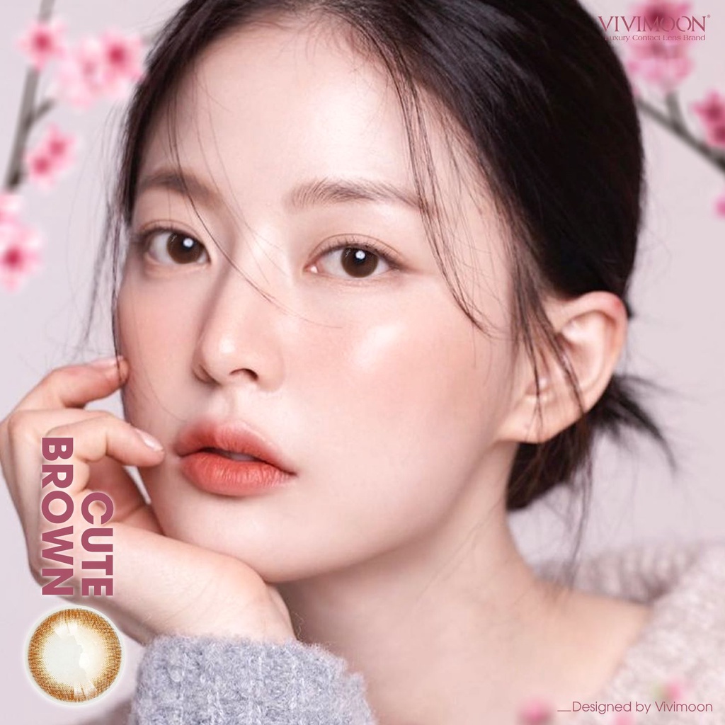 Lens Cận Màu Nâu Tự Nhiên Cho Mắt Thở Vivimoon - Kính Áp Tròng Hàn Quốc Chính Hãng Cute Brown 13.1 mm