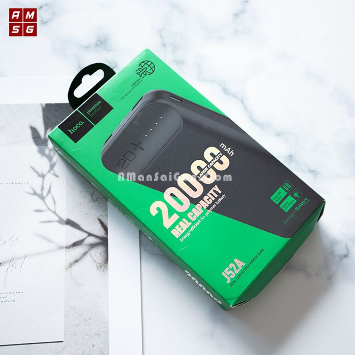 Sạc Dự Phòng HOCO J52A 20000mAh - Sạc Nhanh - 2 Cổng USB - Chính Hãng