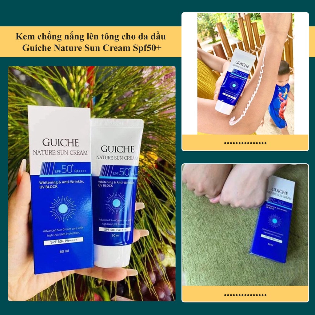 Kem chống nắng lên tông cho da dầu Guiche Nature Sun Cream Spf50+,Pa++++ 60ml