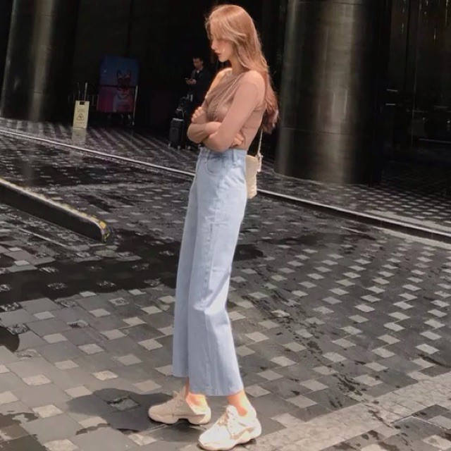 Quần ulzzang jeans hack chân siêu dài / quần jean ulzzang ống rộng bò culottes