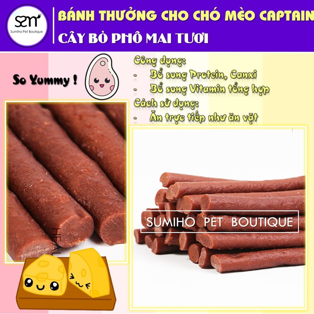 Bánh thưởng cho chó Captain (Cây bò nhân phô mai tươi) (500g)