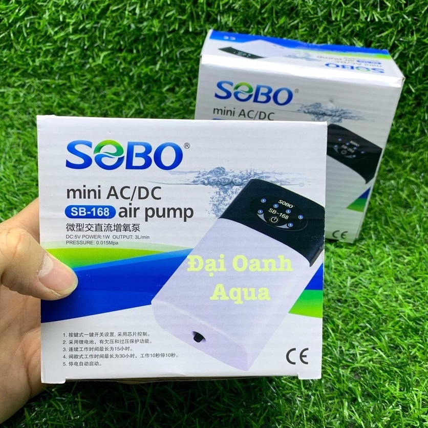 Máy Sủi Oxy Tích Điện 1 Vòi 2 vòi Sobo SB168 SB268 Cho Bể Cá, Tặng Dây Và Quả Sủi