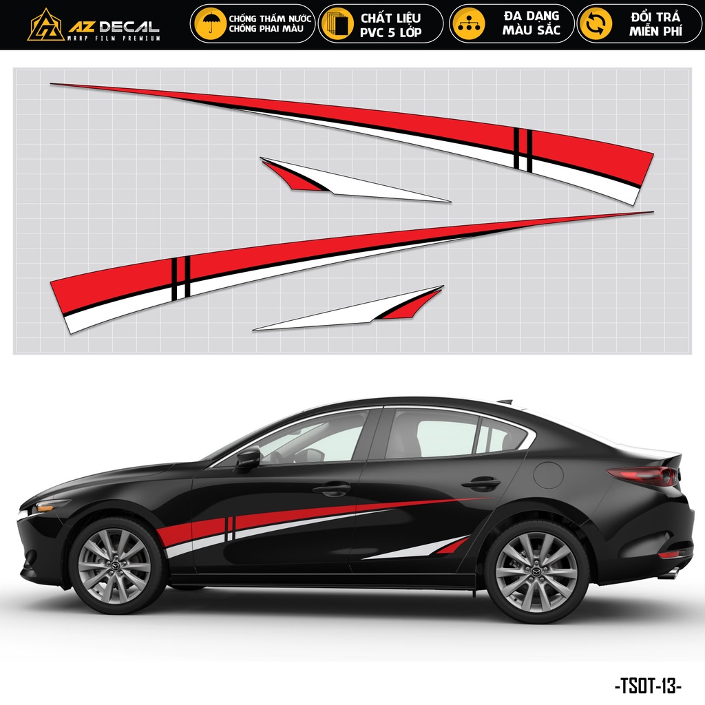 Tem Sườn Xe Ô Tô Thiết Kế Năng Động | TSOT-13 | Decal Dán Xe Hơi Oto Đẹp Nhất Năm Nay