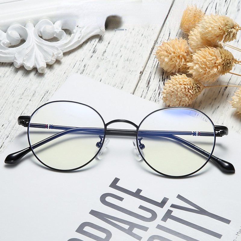 (JIUERBA) Mắt Kính Gọng Tròn Thời Trang Cổ Điển Gọng Kim Loại Ánh Sáng Xanh Lam