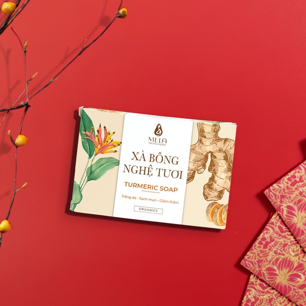 Xà Bông Nghệ Tươi Turmeric Soap Mela [Mua 2 Tặng 1 Túi Tạo Bọt] | BigBuy360 - bigbuy360.vn