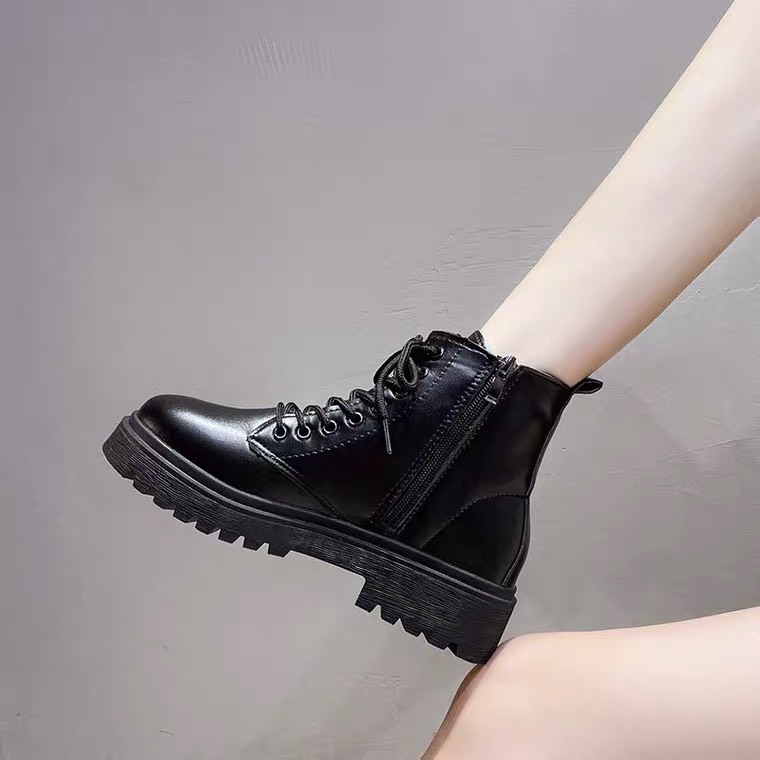 Bốt nữ khóa cạnh da mềm , Giày boots nữ thời trang Ullzang siêu hot 007