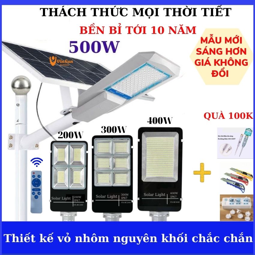Đèn led năng lượng mặt trời, đèn mặt trời bàn chải 200W,300W,400W,500W, đèn sân vườn cảm biến ánh sáng IP67, denvinsun