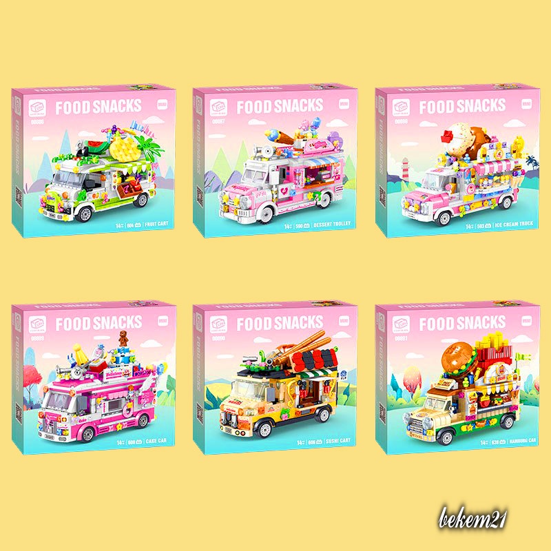 Lego Xếp Hình Con Gái Xe Chở Bánh Humberger 636 chi tiết Food Snack Xe Chở Trái Cây Nước Uống đồ chơi ghép hình bé gái