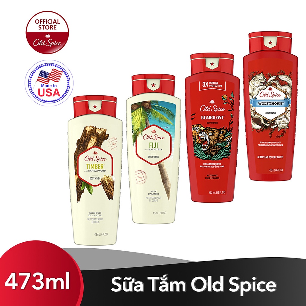 Gel Tắm Gội Old Spice TIMBER làm sạch và bảo vệ cơ thể 473ML