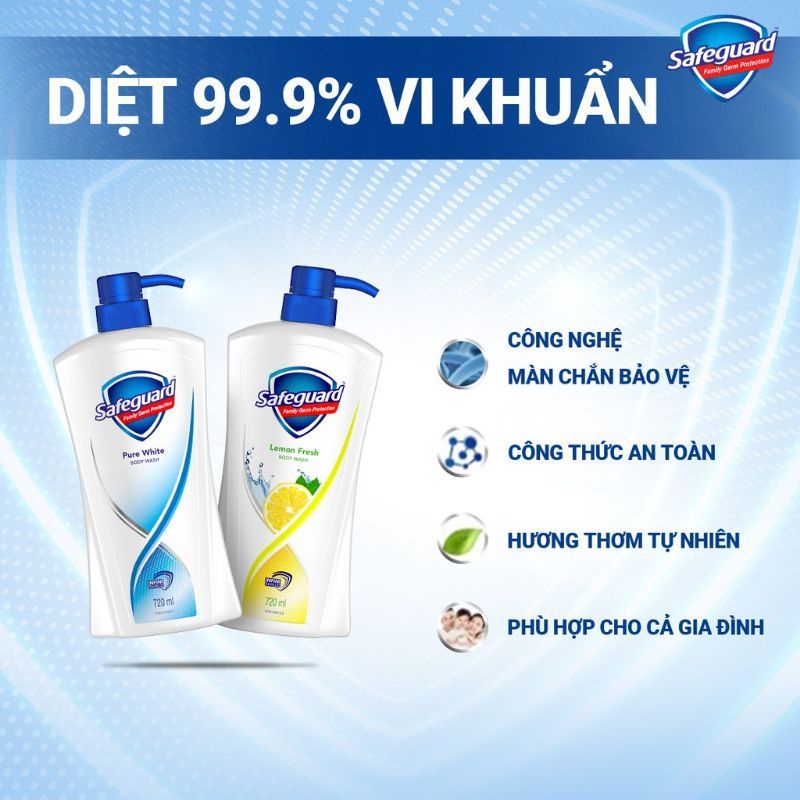 (XẢ KHO) DATE 11/2024 - Sữa Tắm SafeGuard Diệt Khuẩn 720ml
