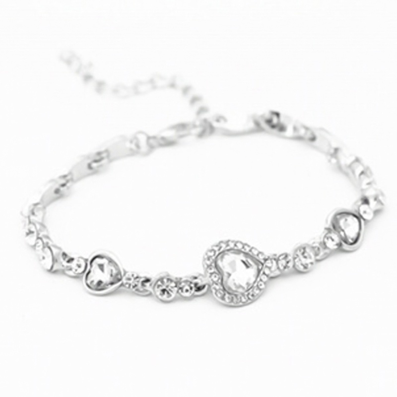 Vòng Tay Mạ Bạc 925 Mặt Hình Trái Tim Đính Đá Pha Lê Thời Trang Cho Nữ