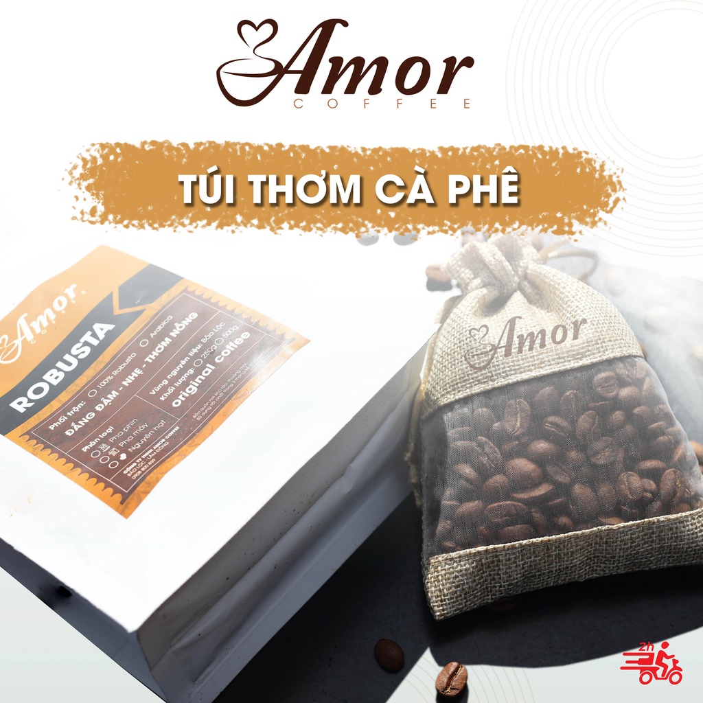 Túi treo thơm hạt cà phê rang 100% nguyên chất, túi vải đay có cửa sổ, cafe khử mùi xe oto, tủ lạnh, trong phòng
