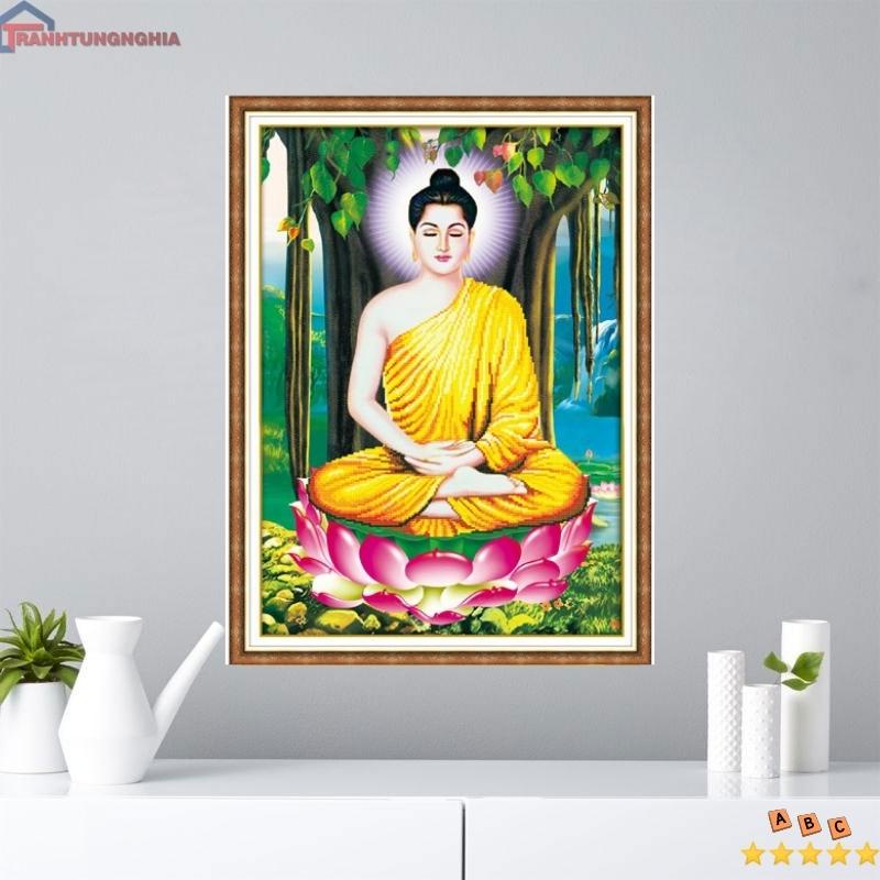 Tranh đính đá, tranh thêu chữ thập phật thích ca mâu ni
