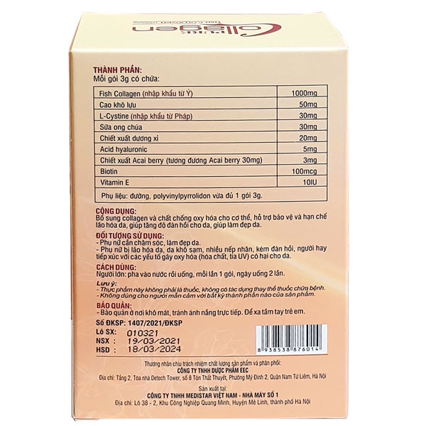 Pure Collagen - Chứa 1000mg Fish Collagen nhập khẩu từ Ý, giúp làm đẹp da (15 gói)