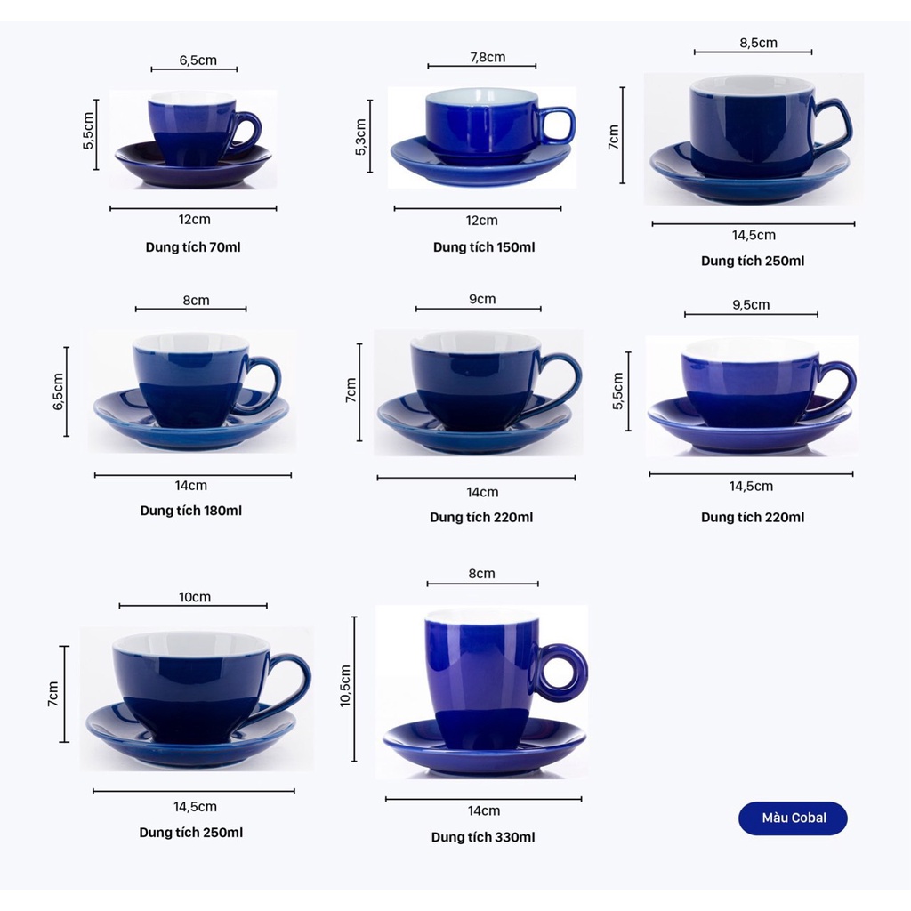 Bộ tách đĩa coffee vân đá Capuccino, Espresso, Latte nhiều màu, nhiều dung tích - Gốm Bát Tràng