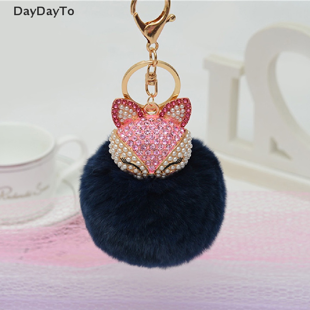 Móc Khóa Hình Cáo Có Quả Cầu Lông Xù Đính Đá Dễ Thương