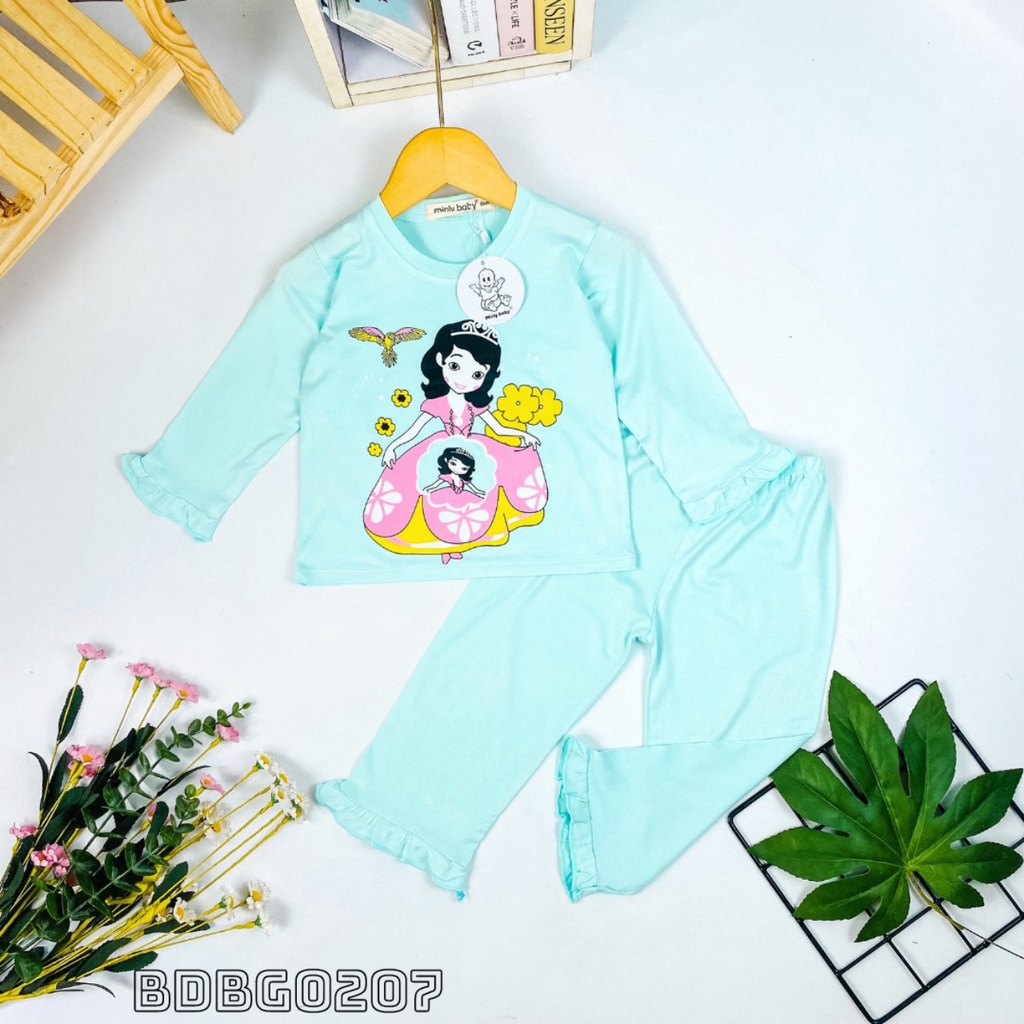 [BÉ 7-28KG] Đồ bộ cho bé gái vải thun lạnh Size 80-170, hàng chính hãng Minlybaby - UnibabyStore -DBG1107