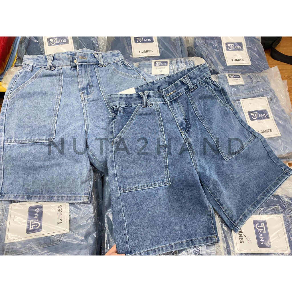 Quần short jean nữ trơn lưng cao ống rộng ulzzang/ Quần sooc bò ngố ống lửng phong cách hàn quốc_veestore