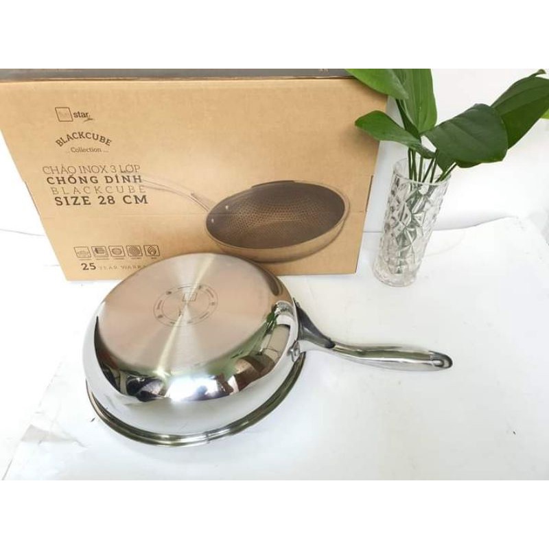 Chảo Chống Dính Fivestar Blackcube Sâu 3 đáy đúc liền inox 304 size 16/20/22/24/26/28CM Bảo Hành 5 năm