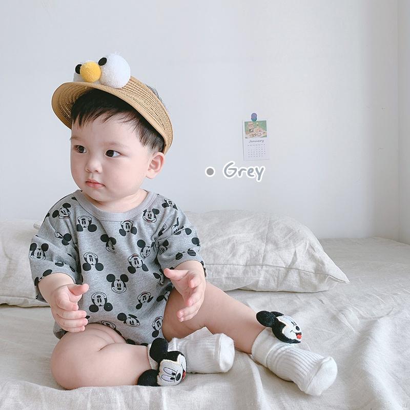 Bộ Áo Liền Quần Ngắn Tay In Hình Chuột Mickey Đáng Yêu Cho Bé