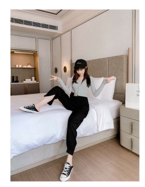 Quần baggy cạp cao 2 khóa K002