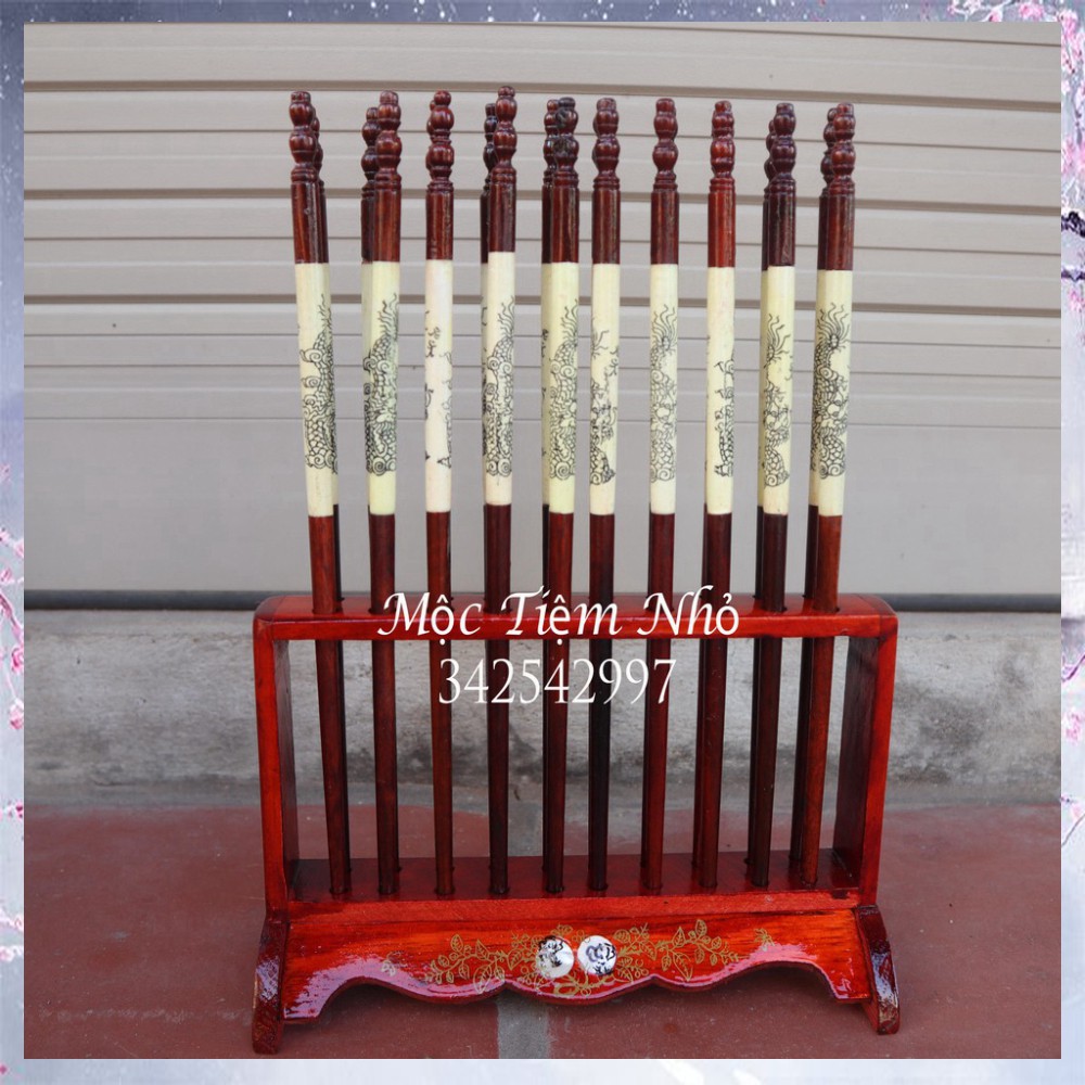 Bộ đũa thờ 10 đôi + Giá đũa Vuông (Gỗ hương) - Tâm linh - Truyền Thống - Văn hóa người Việt (CTH791)