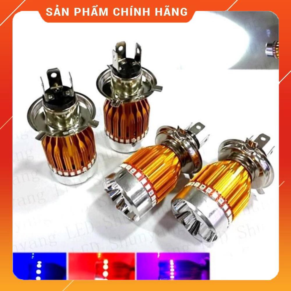 (Sale) Đèn Pha H4 Nháy 7 Màu 4 Tim Cắm Như Zin