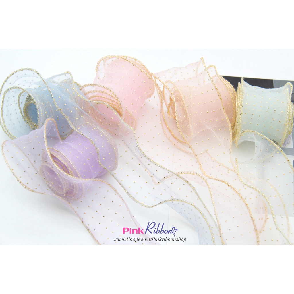 RB viền bô đê kim tuyến chấm bi nhũ 4cm