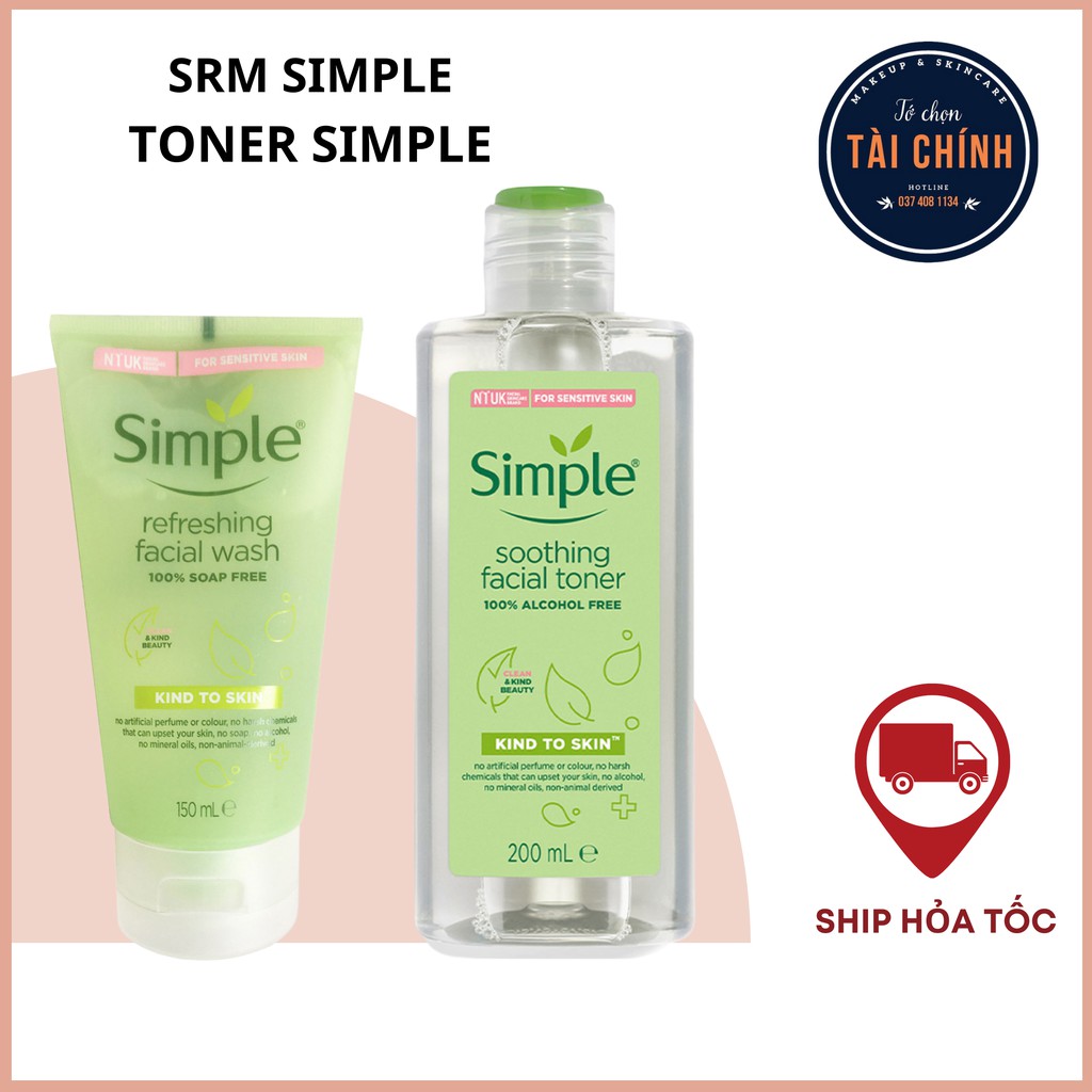 Sữa Rửa Mặt Simple Gel Kind To Skin Refreshing Facial Wash Gel 150ml- Toner Simple Kind To Skin Soothing Facial