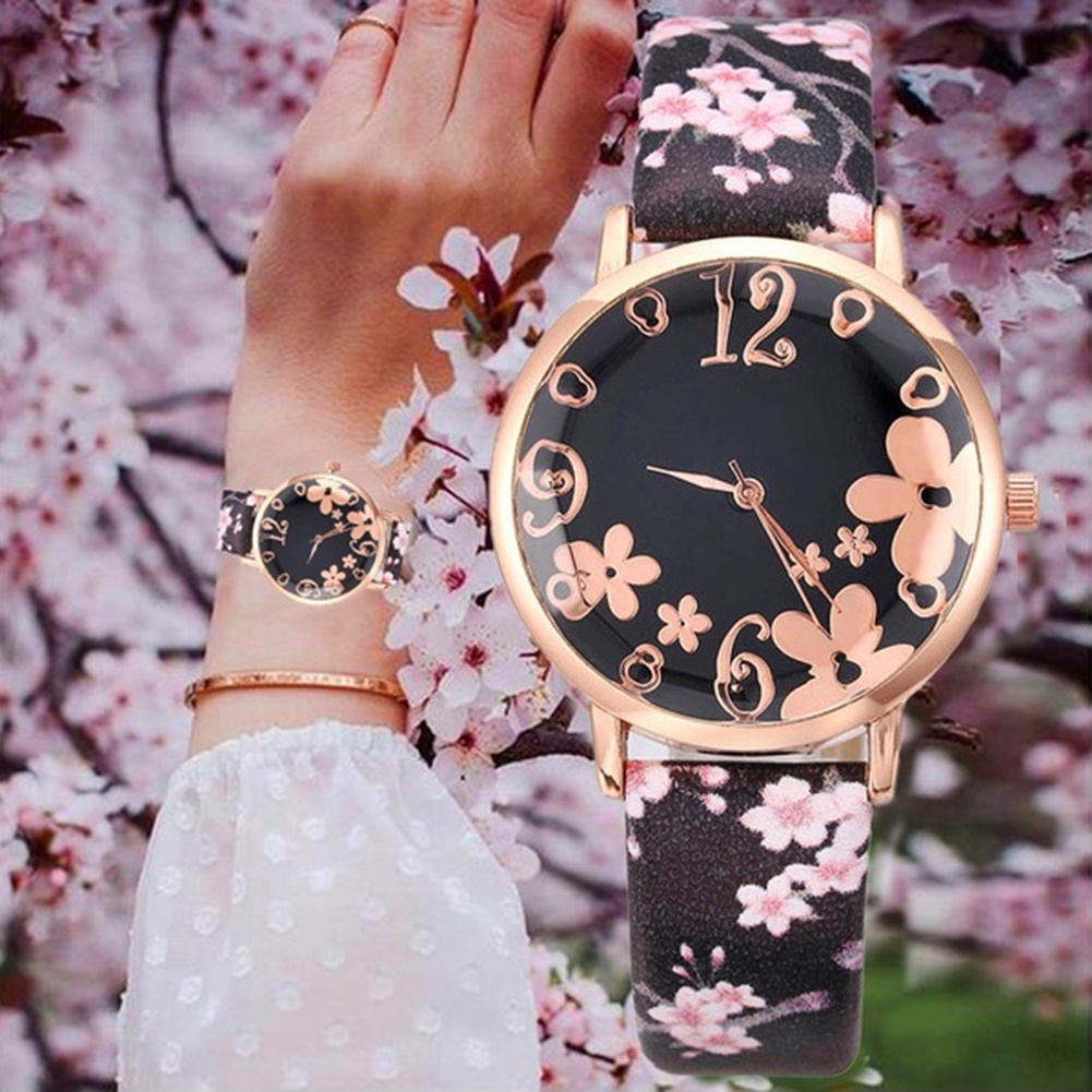 Đồng Hồ Dây Giả Da HọA TiếT Hoa Xinh XắN