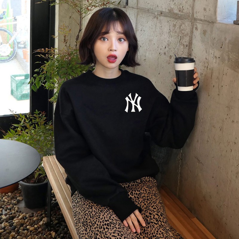 Áo thun sweater Hàn Quốc dáng rộng dài tay cổ tròn dành cho cặp đôi