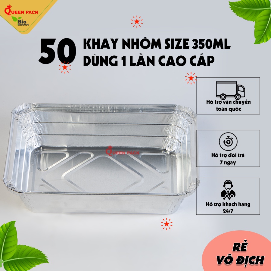 SET 50 cái khay nhôm 1 ngăn size 350ML KÈM NẮP đựng thực phẩm hàng cao cấp