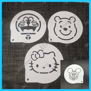 HCM - Tấm rắc bột nhựa Stencil 19.5cm trang trí bánh hình Doremon Kitty và gấu Pooh