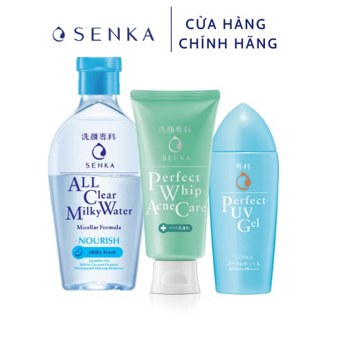 Bộ sản phẩm bảo vệ và giảm mụn Senka( chống nắng UV Gel 80ml+nước sữa tẩy trang Milky 230ml+sữa rửa mặt Acne 100g)_95381