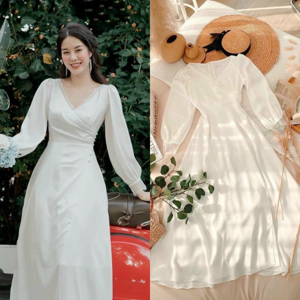 Đầm Dự Tiệc❤Đầm Nữ Đẹp Thiết Kế Form Xòe Cổ Chéo Phối Voan Đẹp Lung Linh SK100 | BigBuy360 - bigbuy360.vn